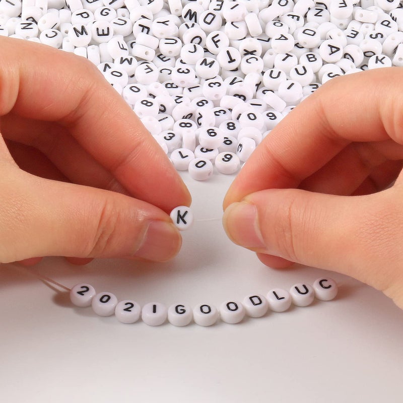 Yochus 1000pcs White Mixed Round Acrylic Letter Beads 4x7mm Black Alphabet Number Beads for Jewelry Making and DIY Bracelets - Image 4